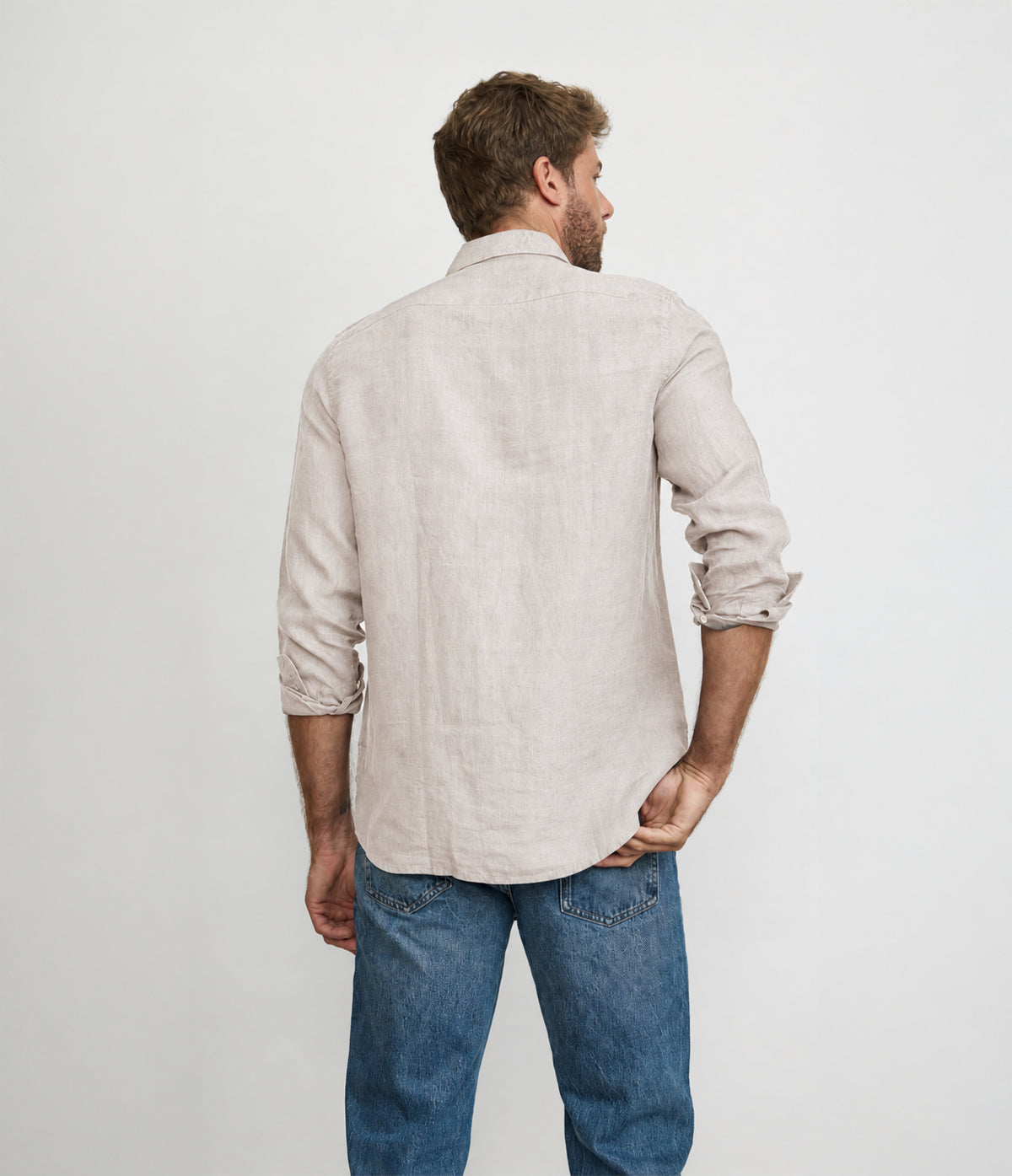 Camisa Hombre Lino Sicilia M/Larga Beige