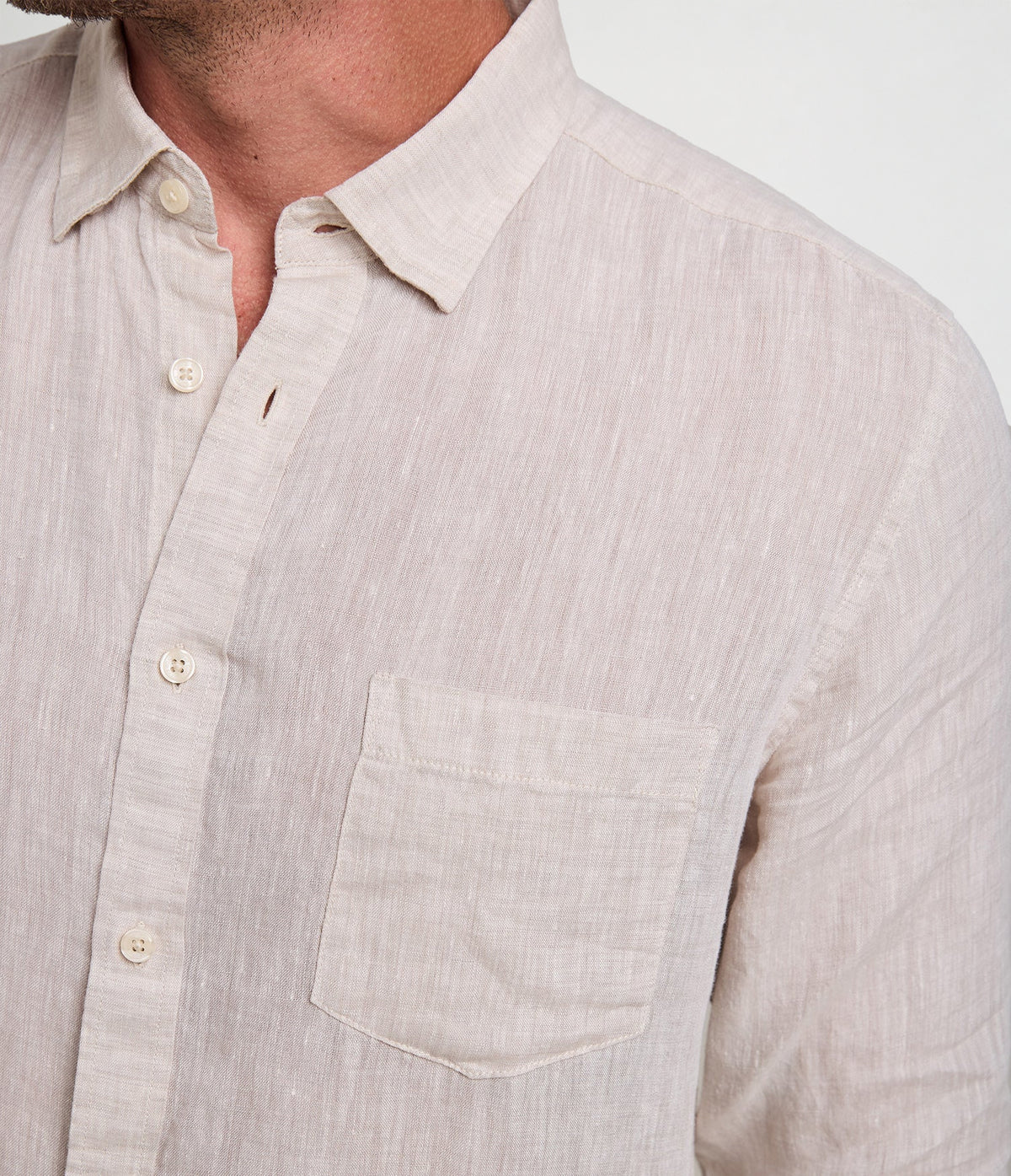 Camisa Hombre Lino Sicilia M/Larga Beige