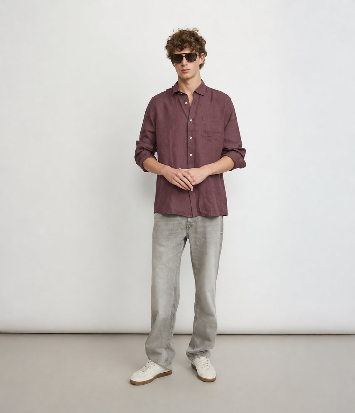 Camisa Hombre Lino Sicilia M/Larga Burdeo