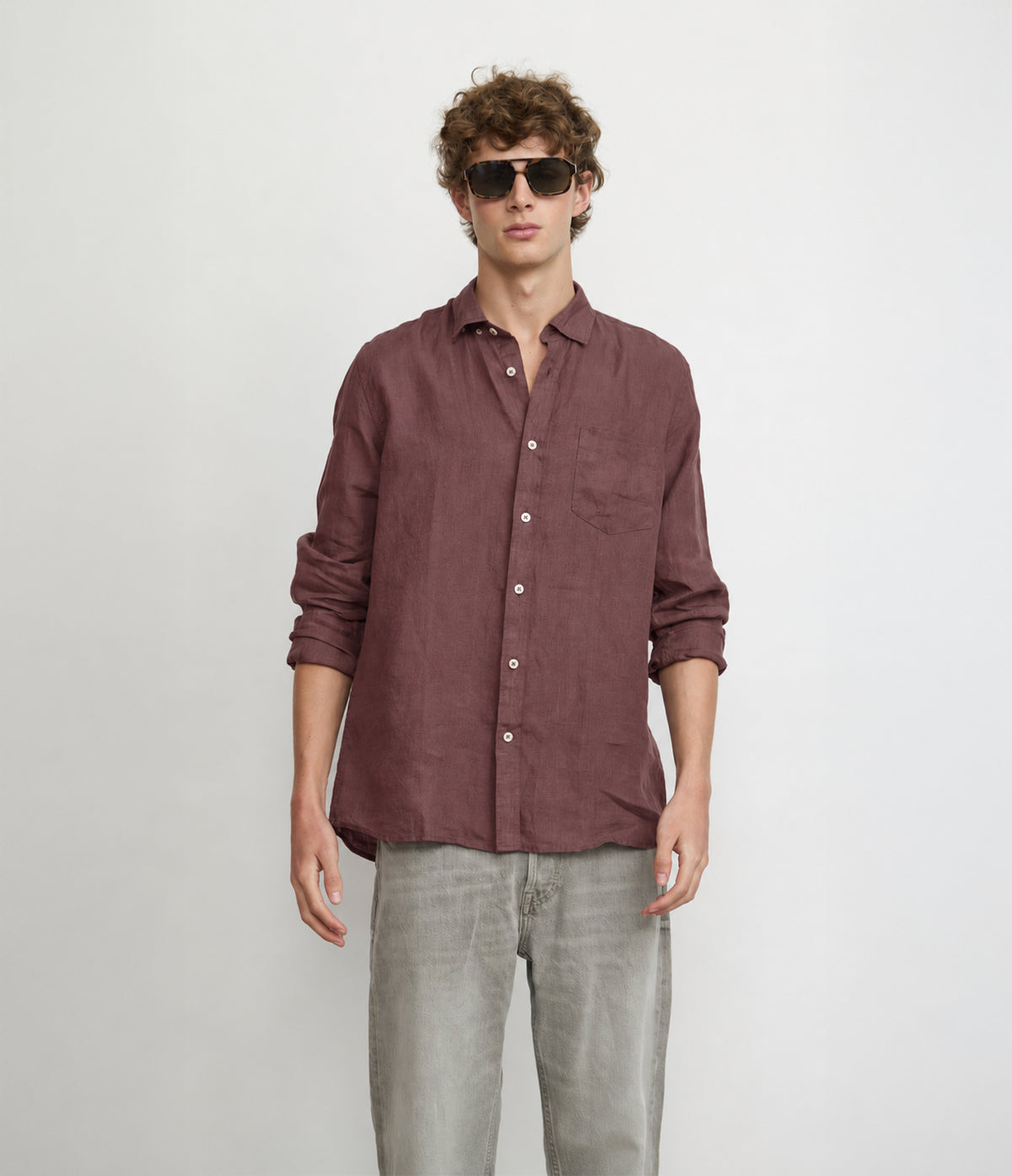 Camisa Hombre Lino Sicilia M/Larga Burdeo