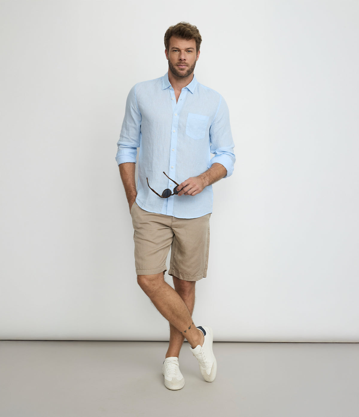 Camisa Hombre Lino Sicilia M/Larga Celeste