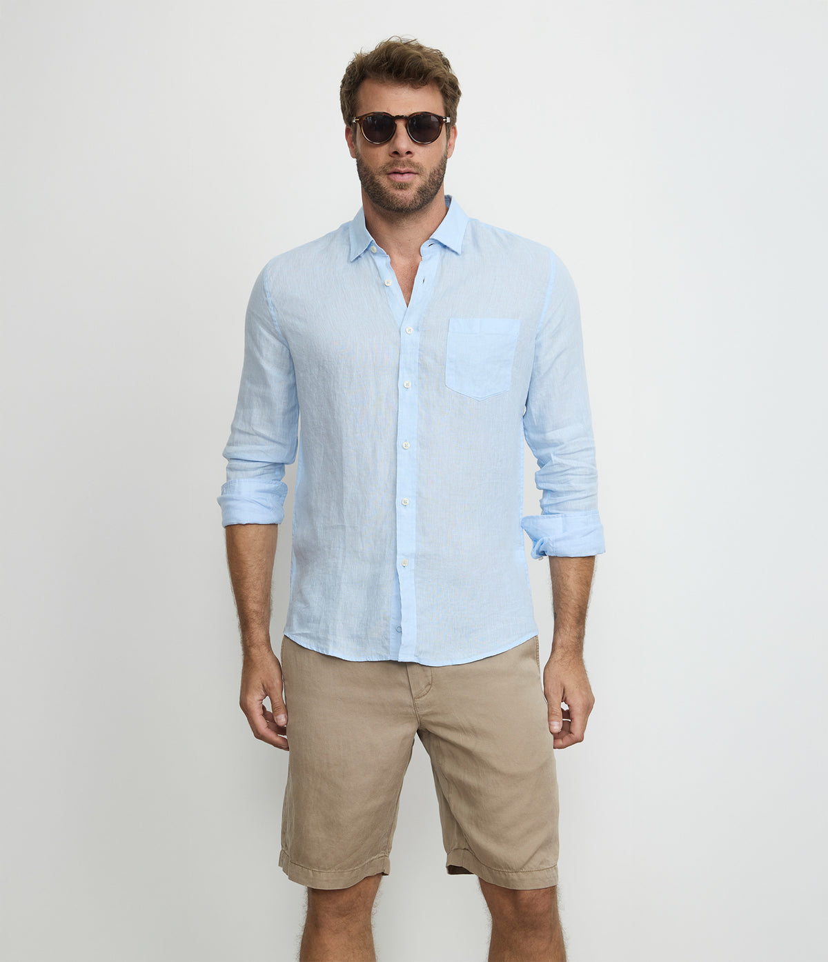 Camisa Hombre Lino Sicilia M/Larga Celeste