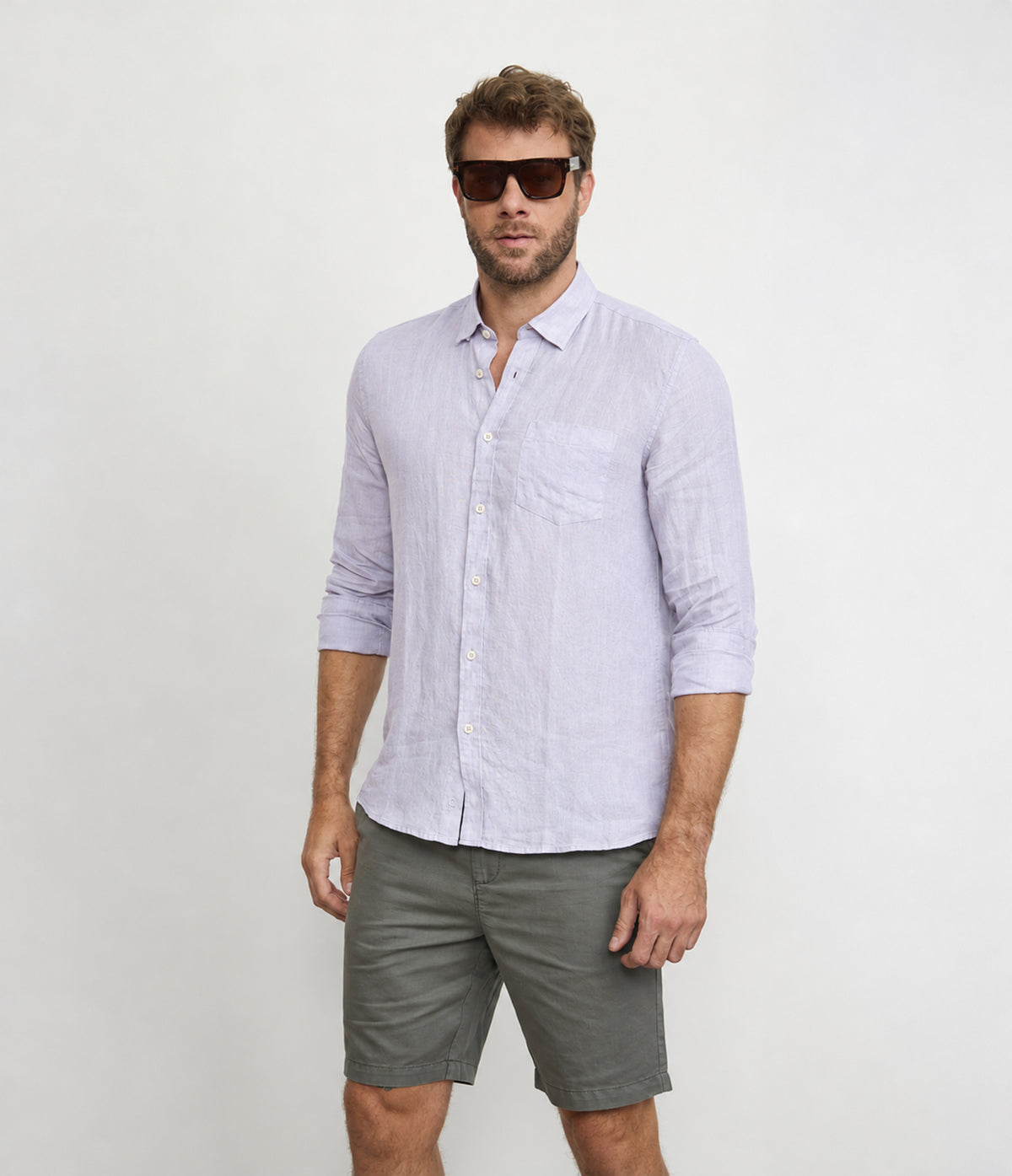 Camisa Hombre Lino Sicilia M/Larga Gris