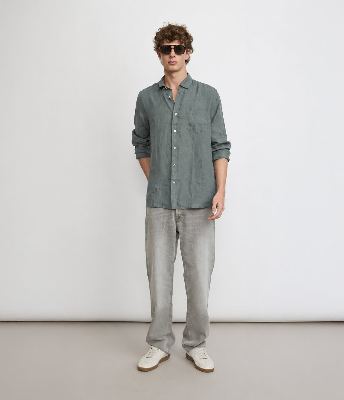 Camisa Hombre Lino Sicilia M/Larga Verde Oscuro
