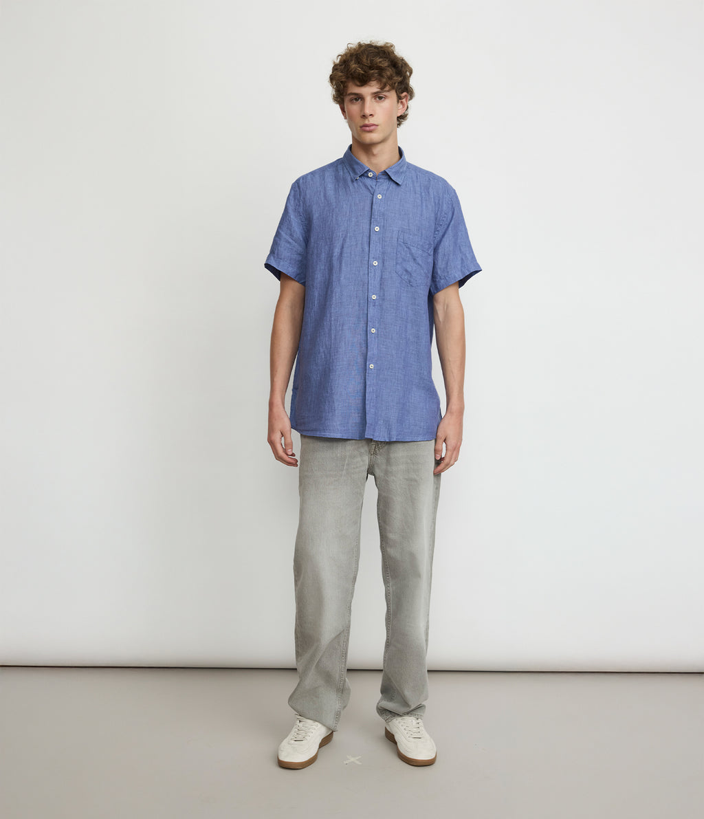 Camisa Hombre Lino Sintra M/Corta Azulino