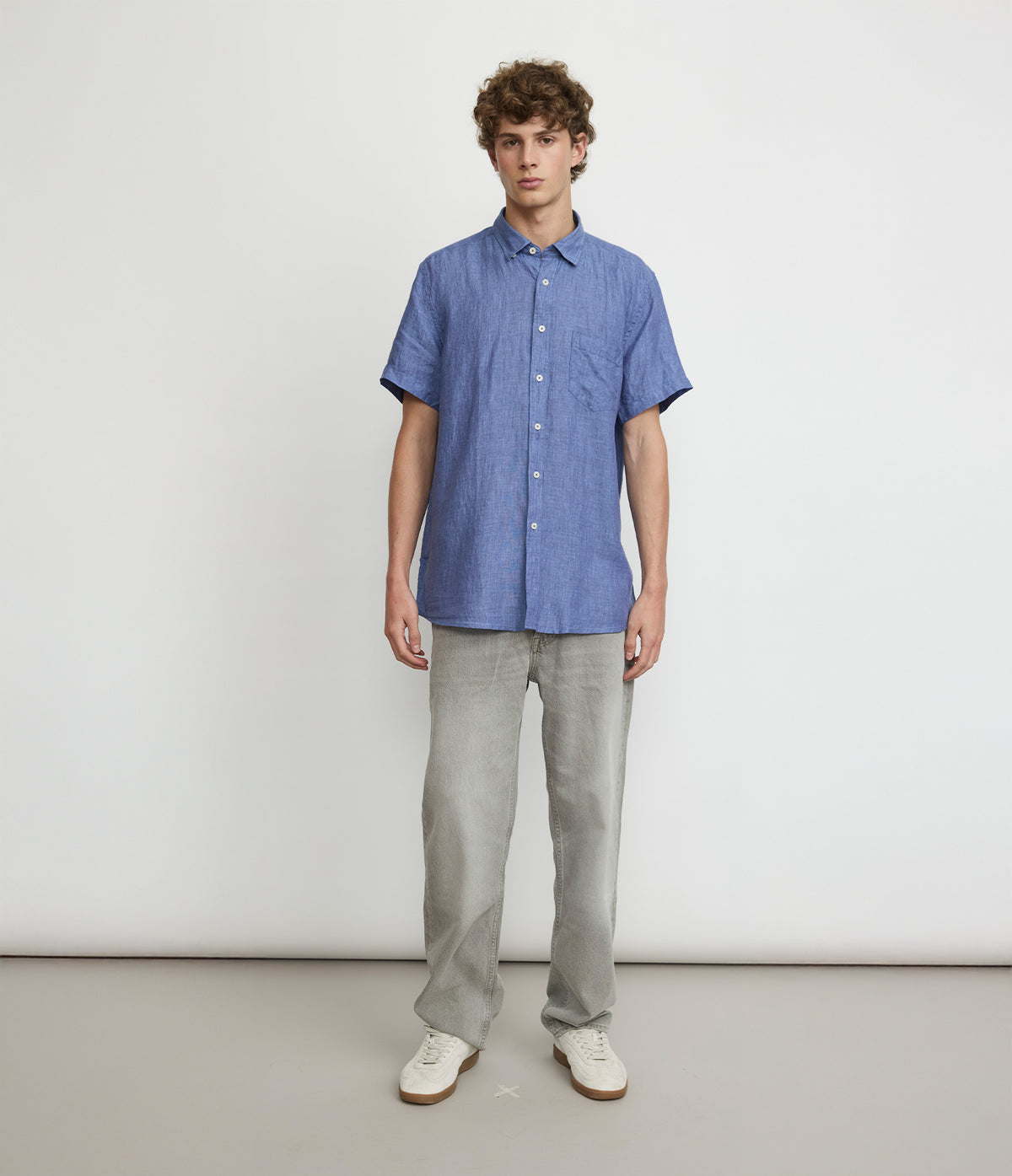 Camisa Hombre Lino Sintra M/Corta Azulino
