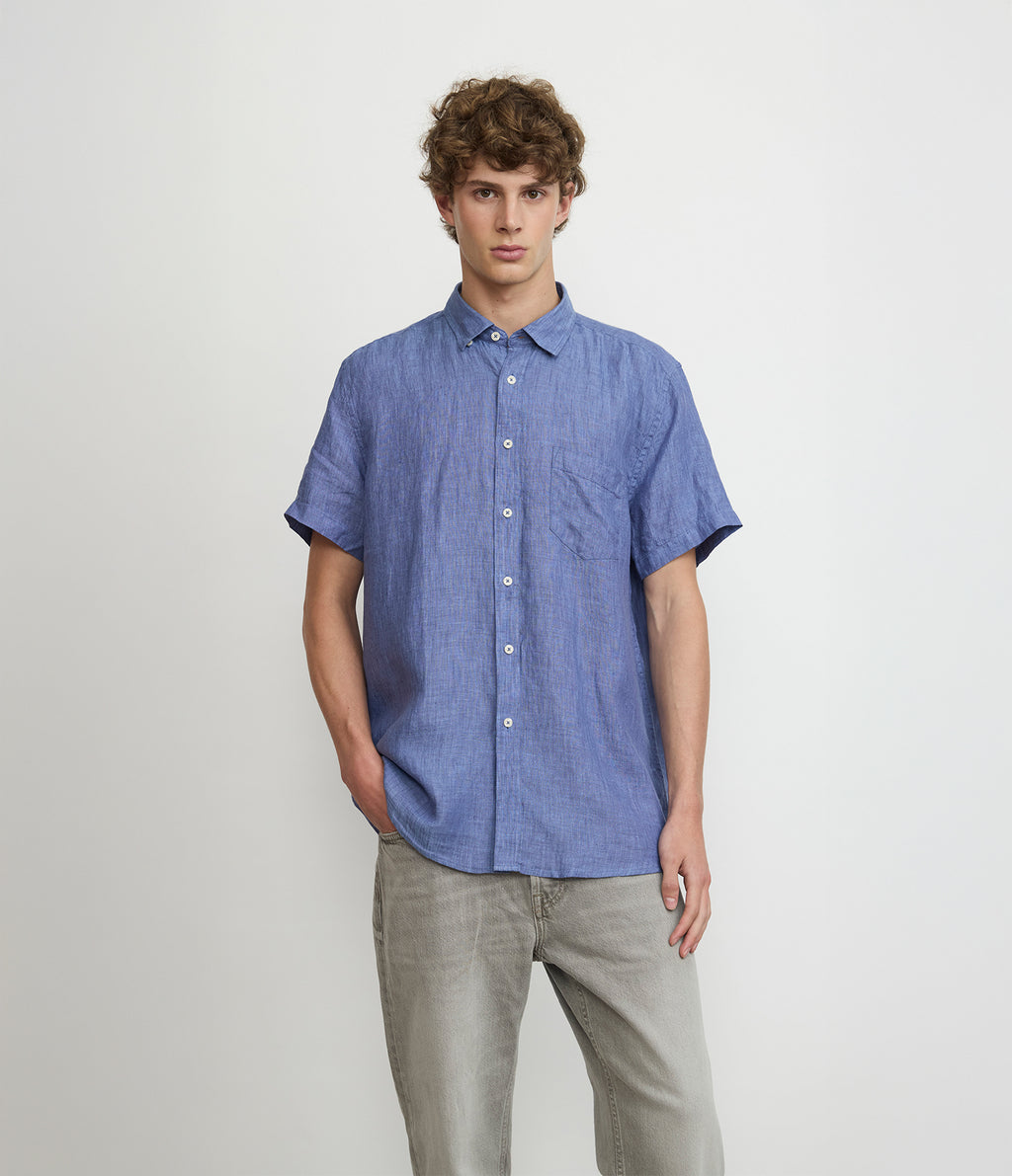 Camisa Hombre Lino Sintra M/Corta Azulino