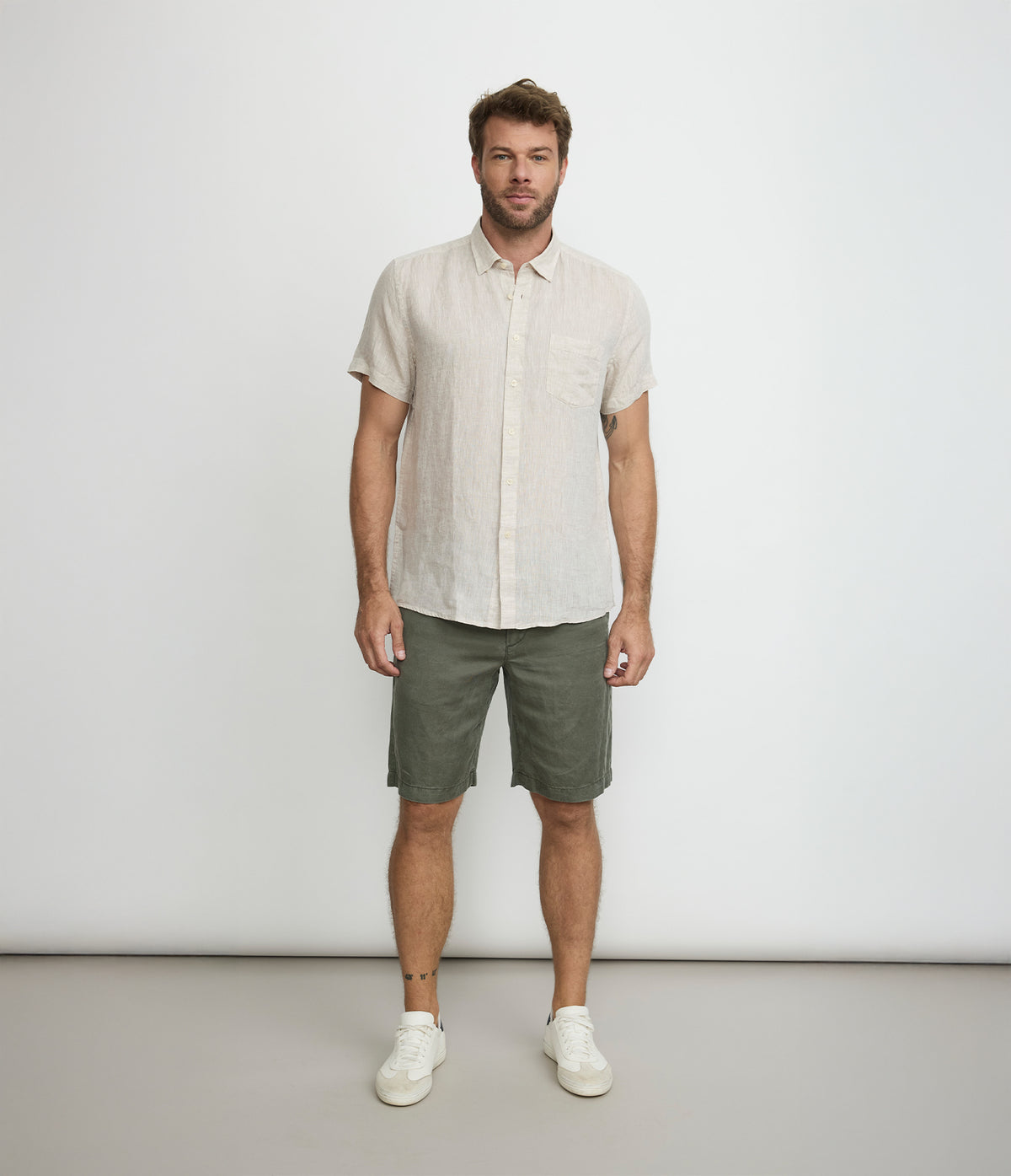 Camisa Hombre Lino Sintra M/Corta Beige