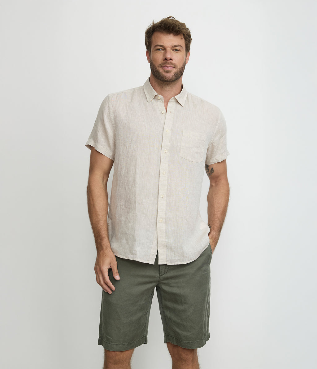 Camisa Hombre Lino Sintra M/Corta Beige