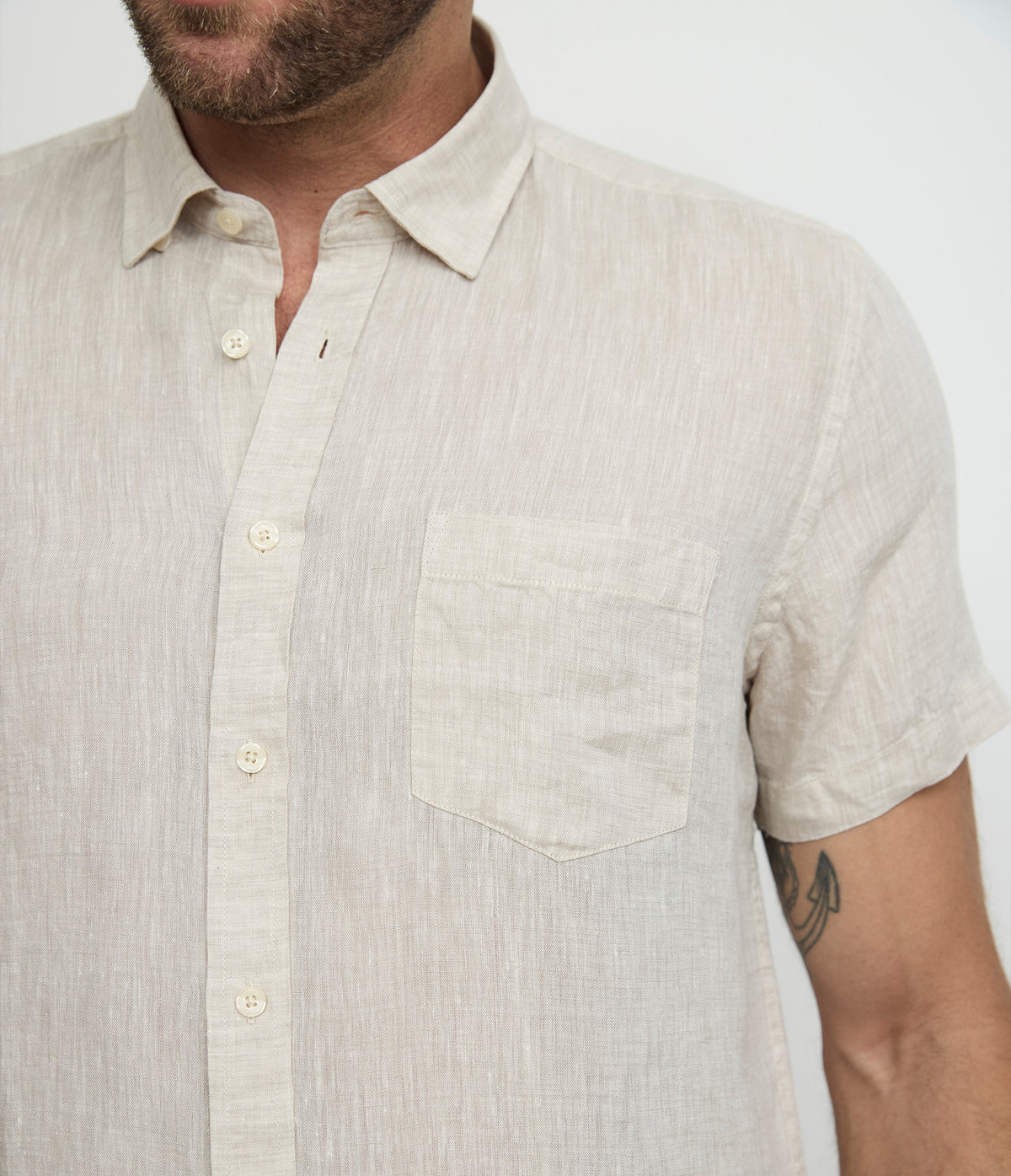 Camisa Hombre Lino Sintra M/Corta Beige