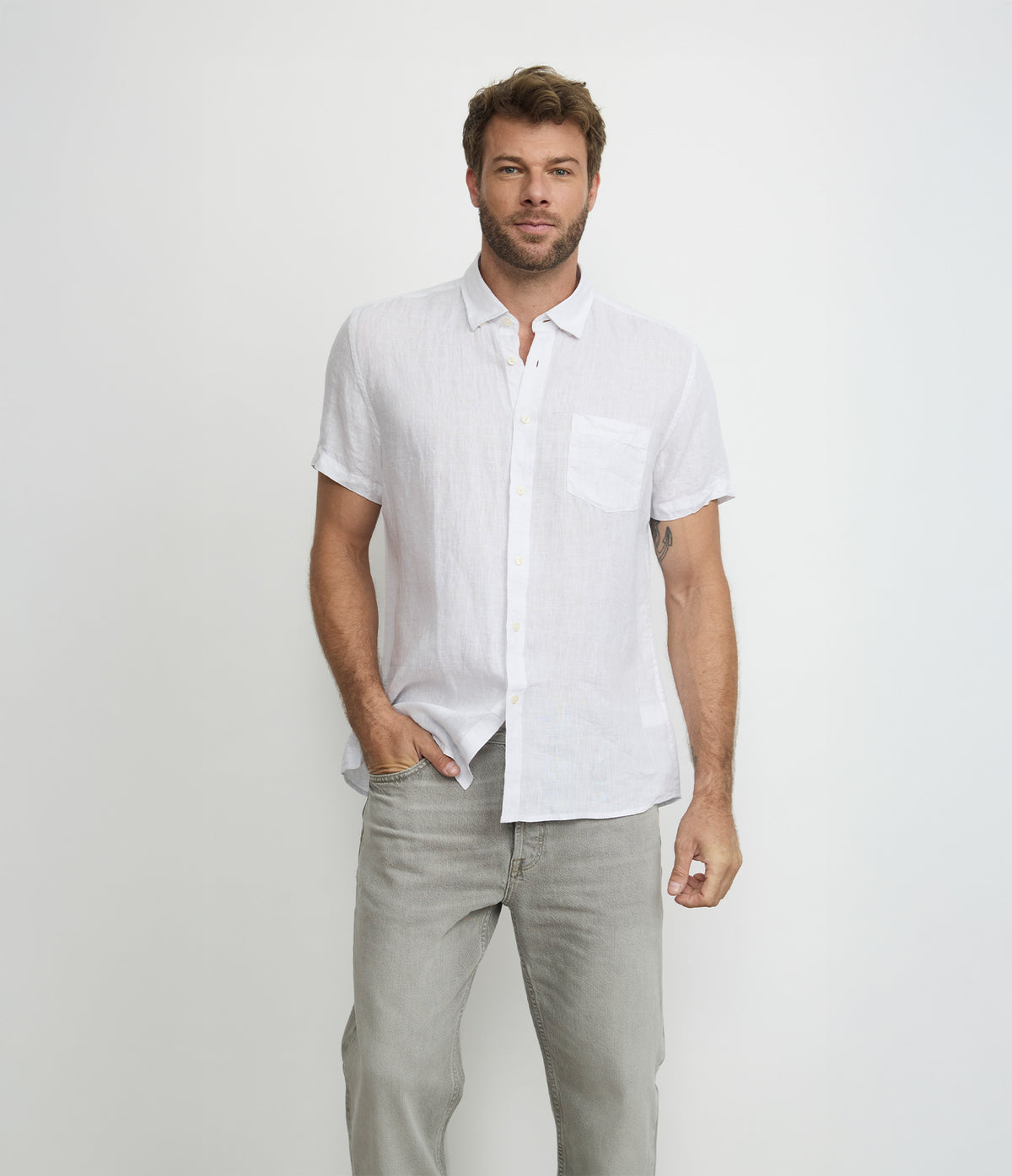 Camisa Hombre Lino Sintra M/Corta Blanco