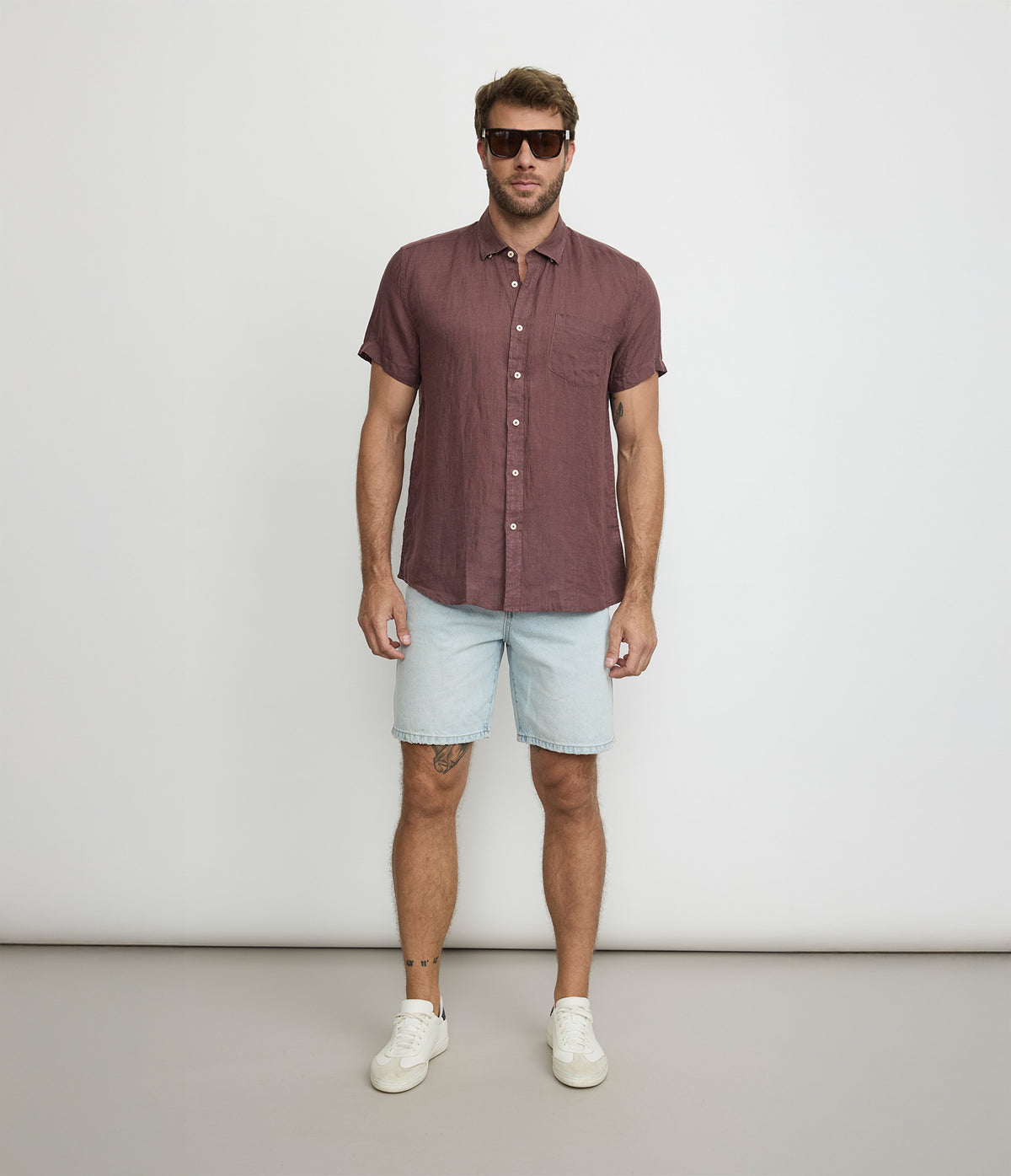 Camisa Hombre Lino Sintra M/Corta Burdeo