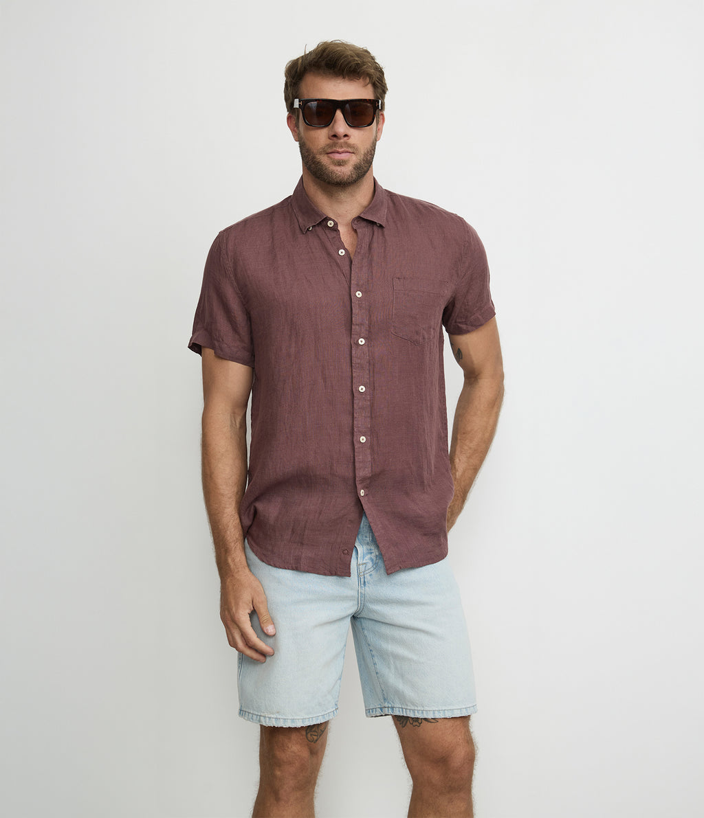 Camisa Hombre Lino Sintra M/Corta Burdeo