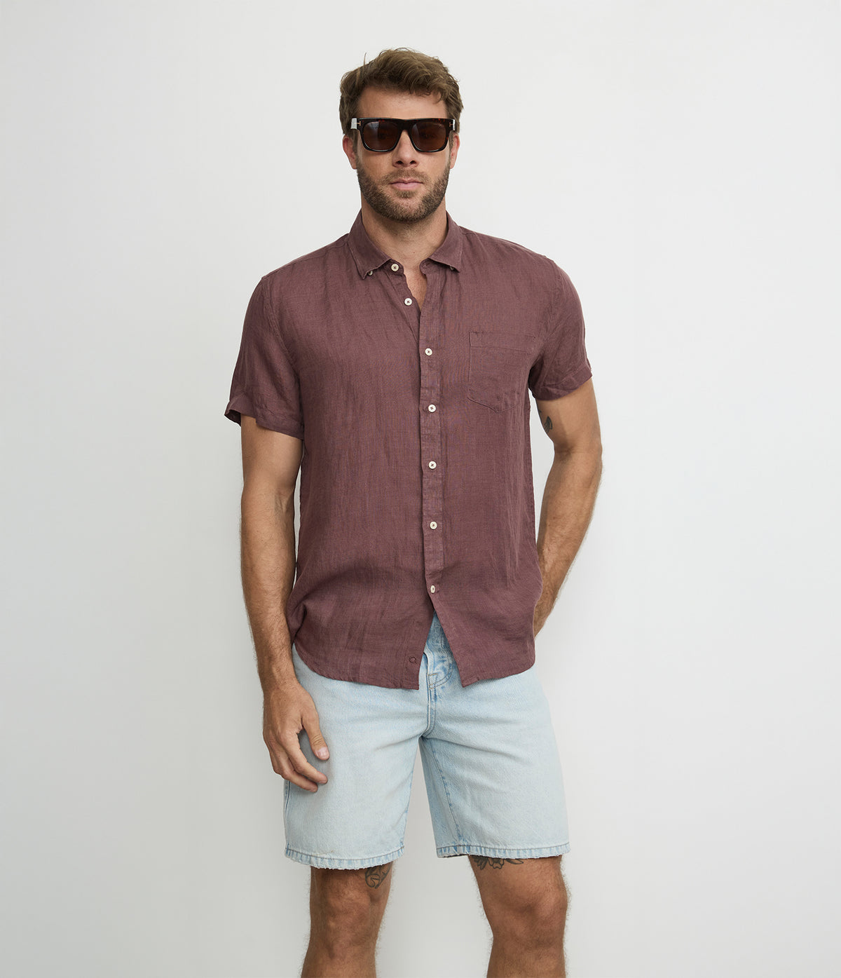 Camisa Hombre Lino Sintra M/Corta Burdeo