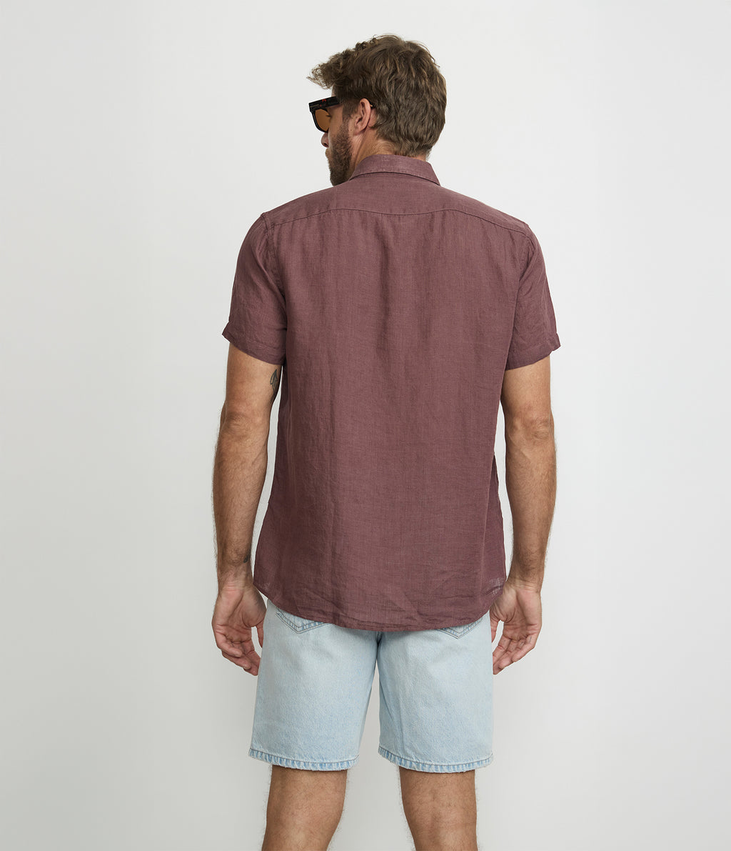 Camisa Hombre Lino Sintra M/Corta Burdeo