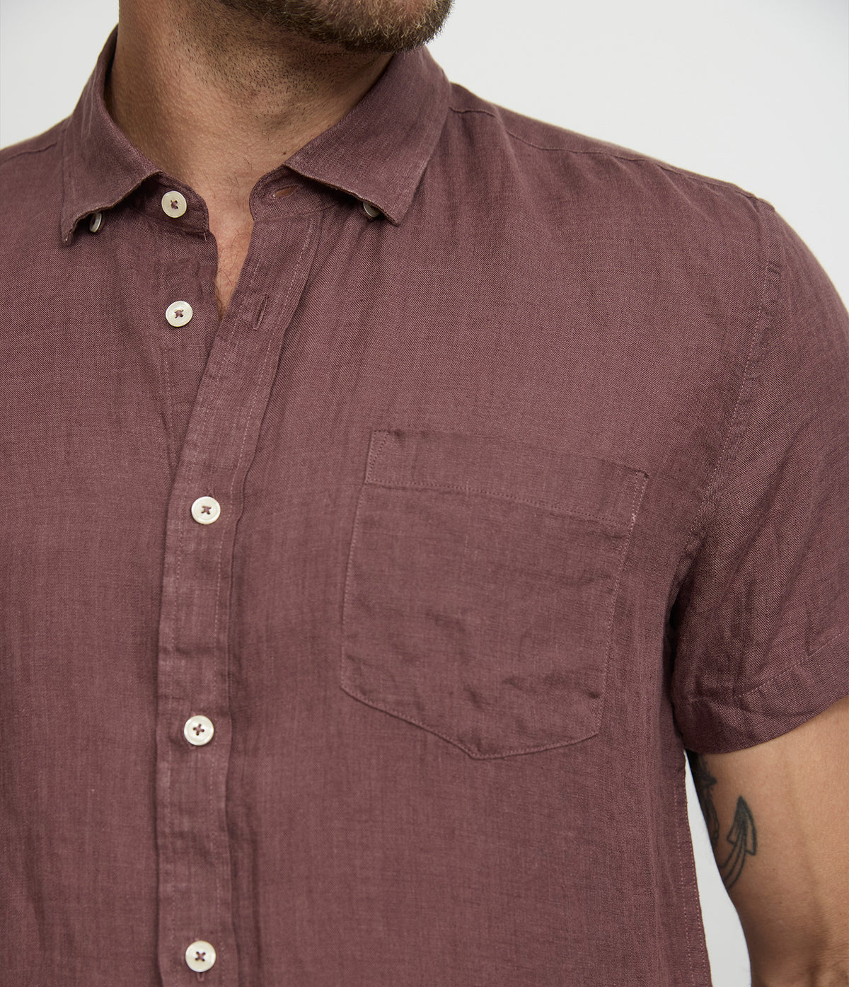 Camisa Hombre Lino Sintra M/Corta Burdeo