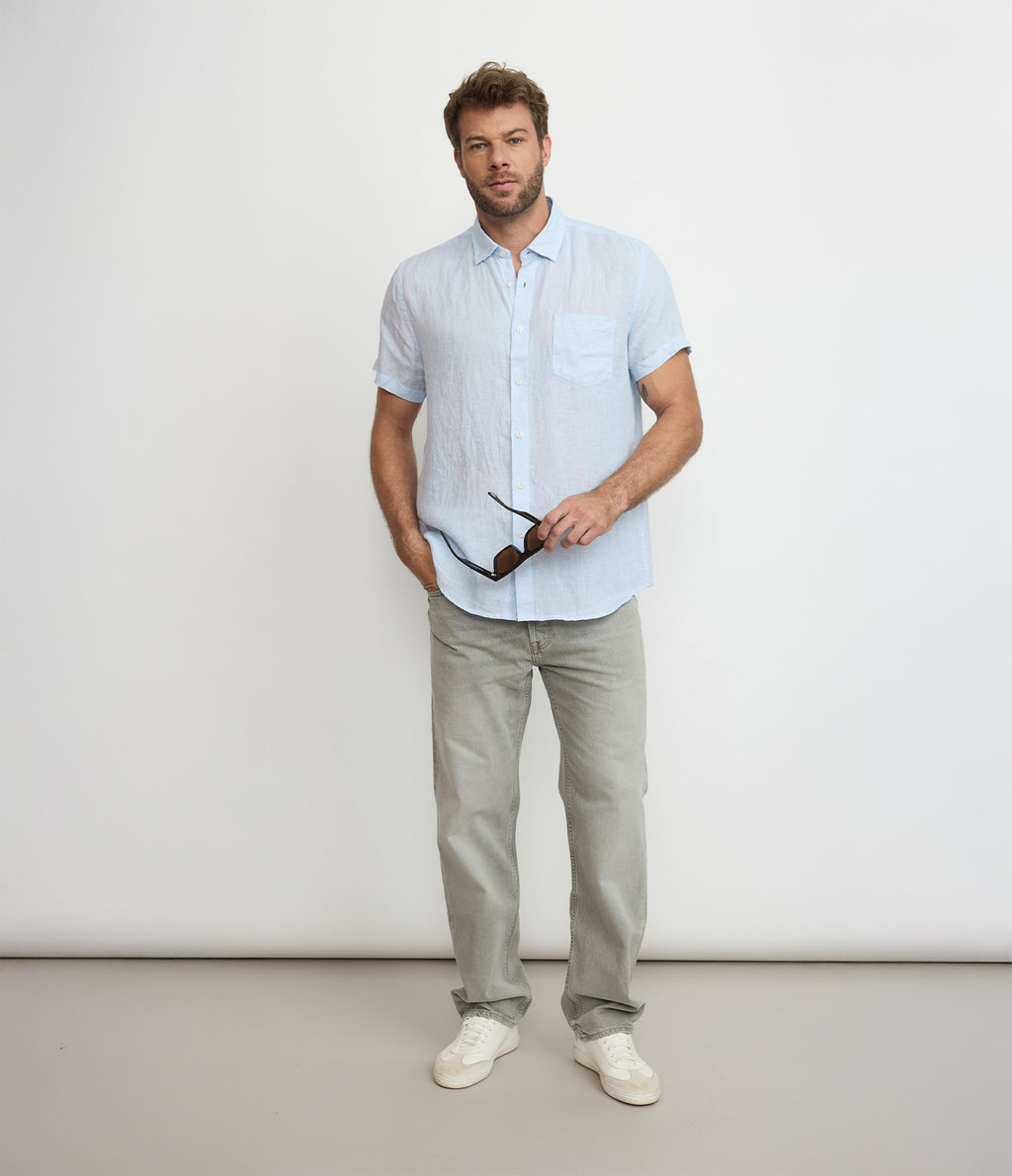 Camisa Hombre Lino Sintra M/Corta Celeste