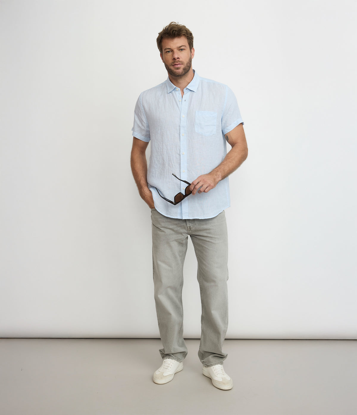 Camisa Hombre Lino Sintra M/Corta Celeste