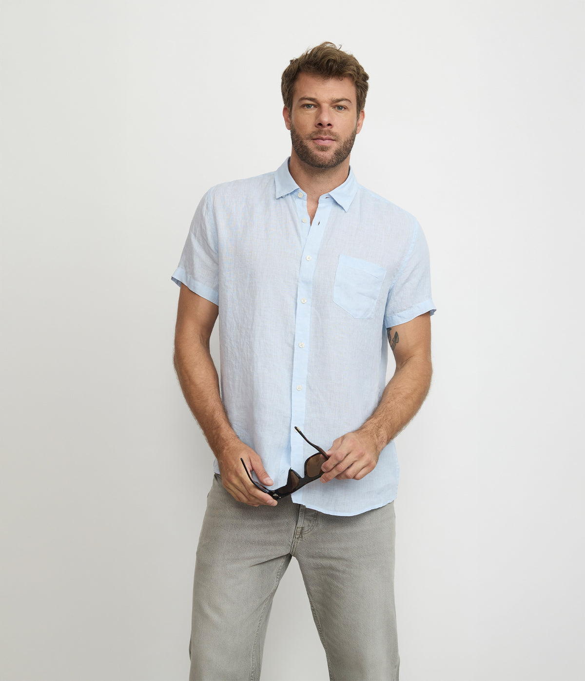 Camisa Hombre Lino Sintra M/Corta Celeste