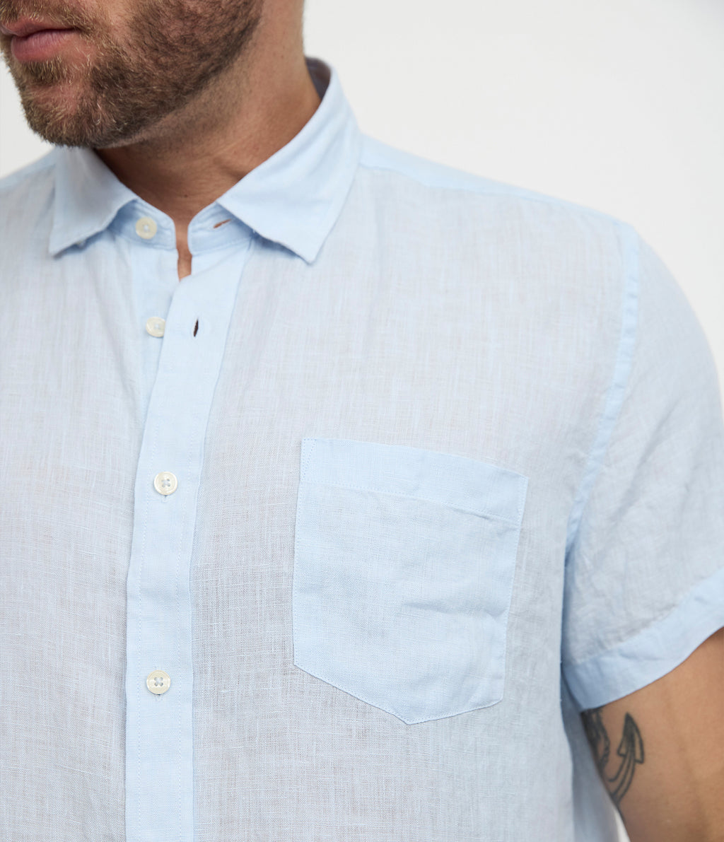 Camisa Hombre Lino Sintra M/Corta Celeste