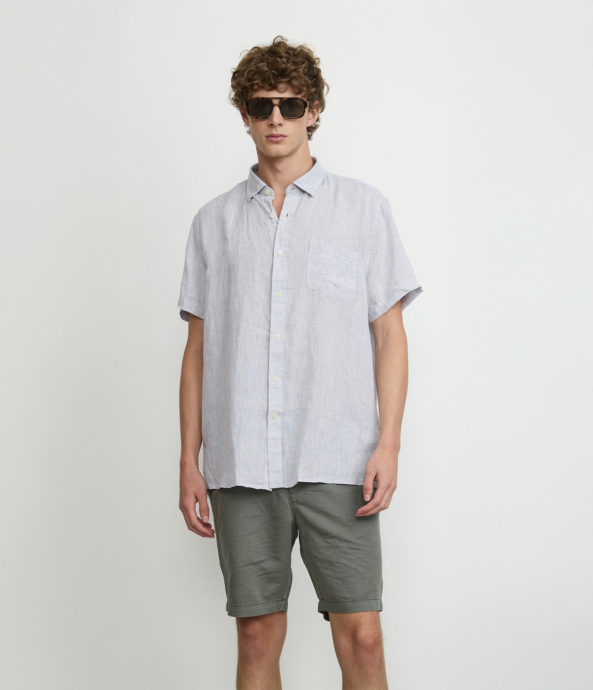 Camisa Hombre Lino Sintra M/Corta Gris