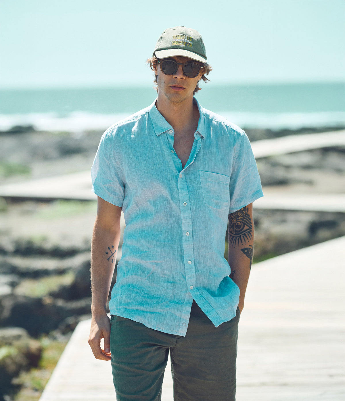 Camisa Hombre Lino Sintra M/Corta Gris