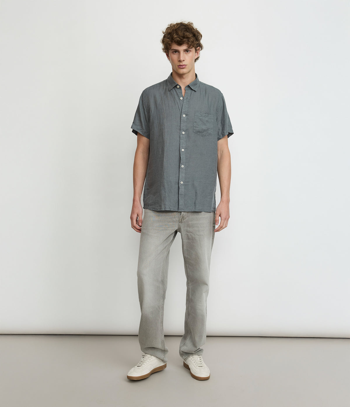 Camisa Hombre Lino Sintra M/Corta Verde Oscuro