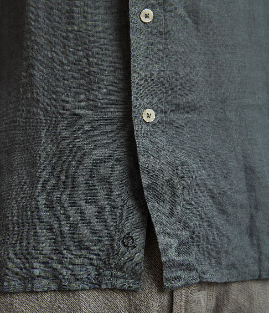 Camisa Hombre Lino Sintra M/Corta Verde Oscuro
