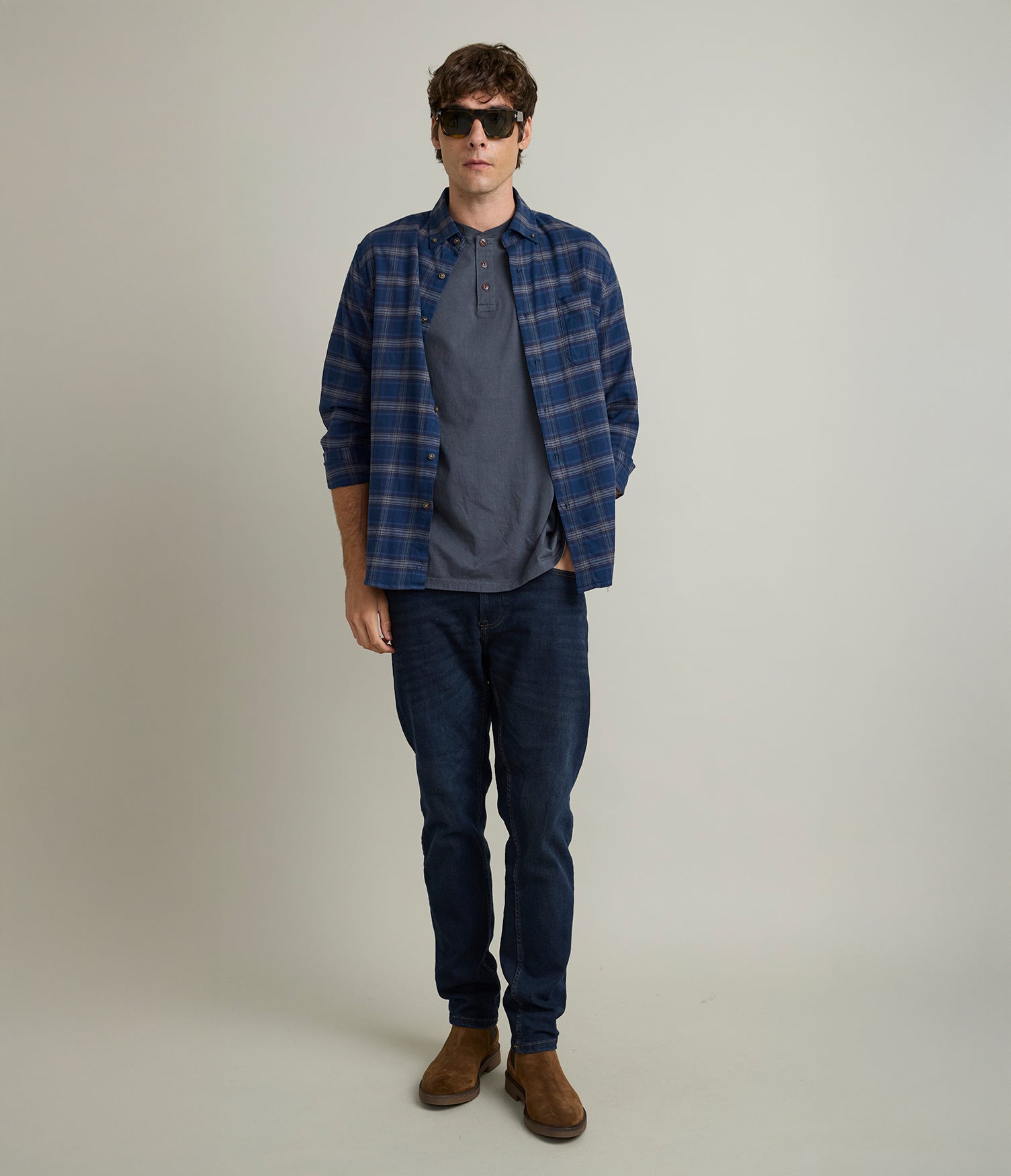 Camisa Hombre Lino Algodón Escosesa Mike