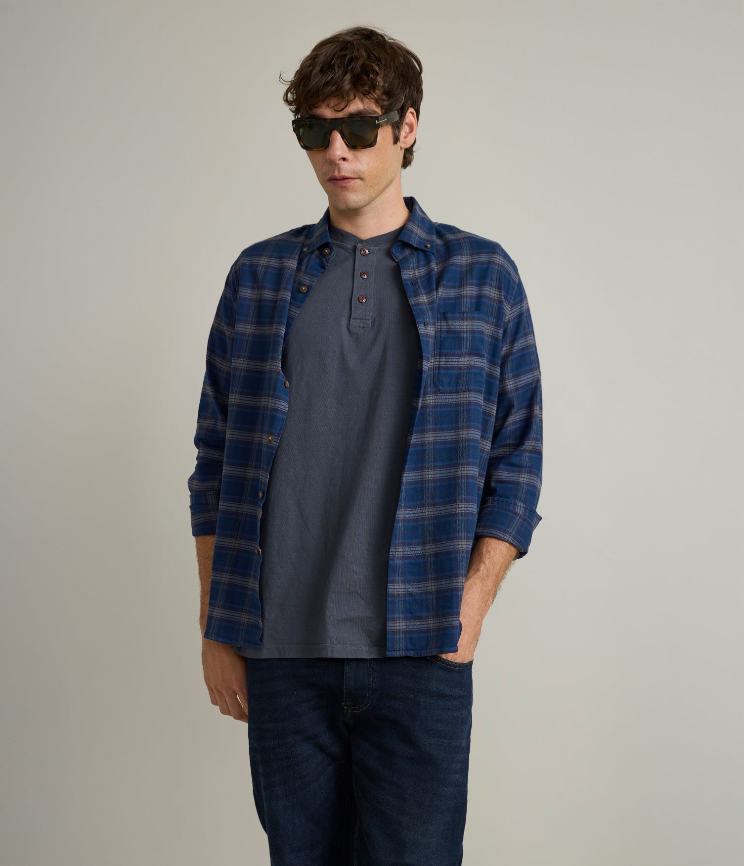 Camisa Hombre Lino Algodón Escosesa Mike
