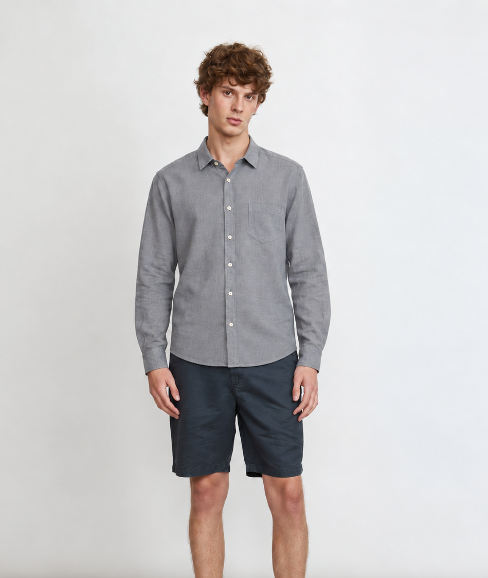 Camisa Hombre Lino Viscosa Nevis Gris