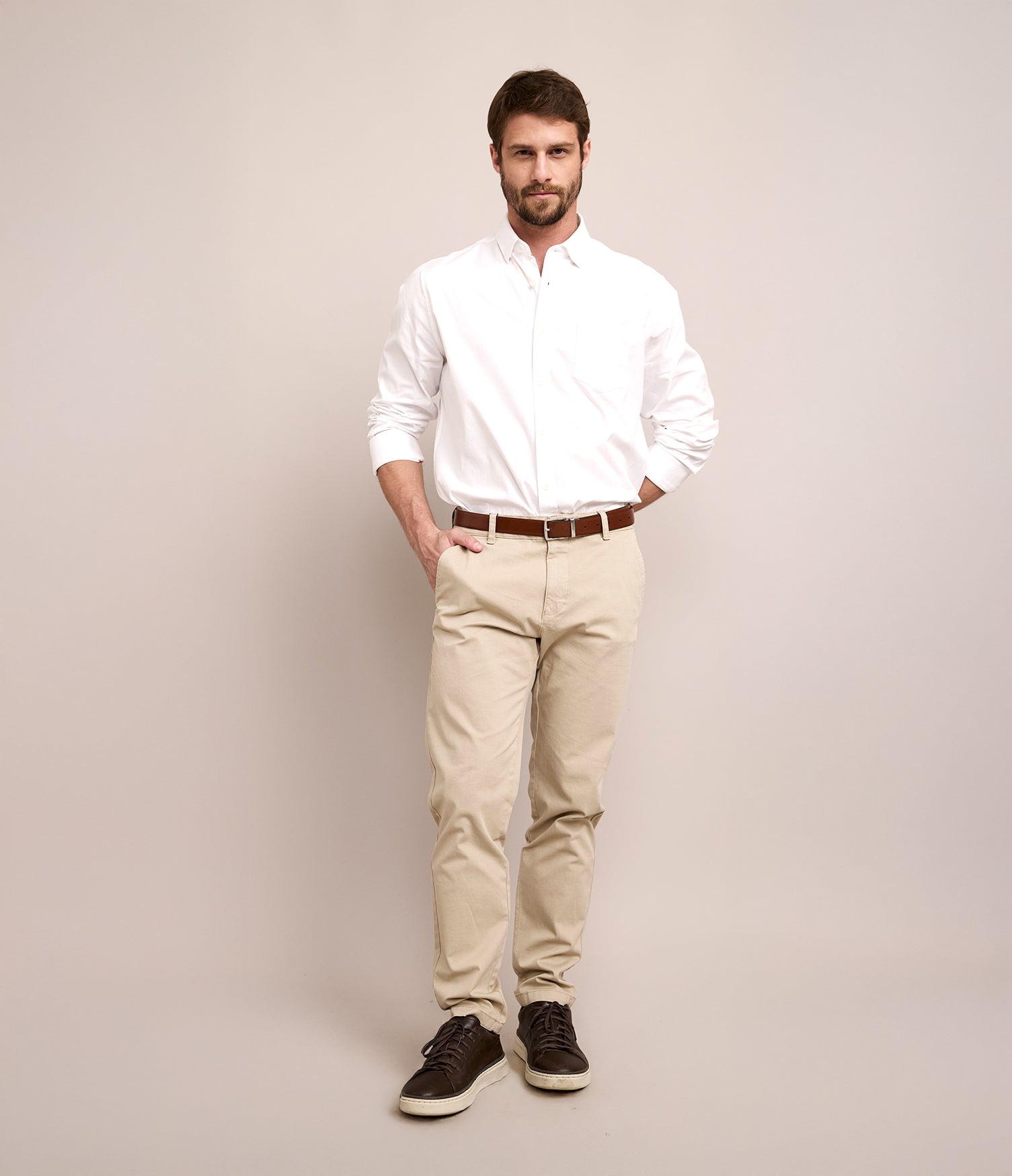 Camisa Hombre Oxford Manga Larga Elio Blanco