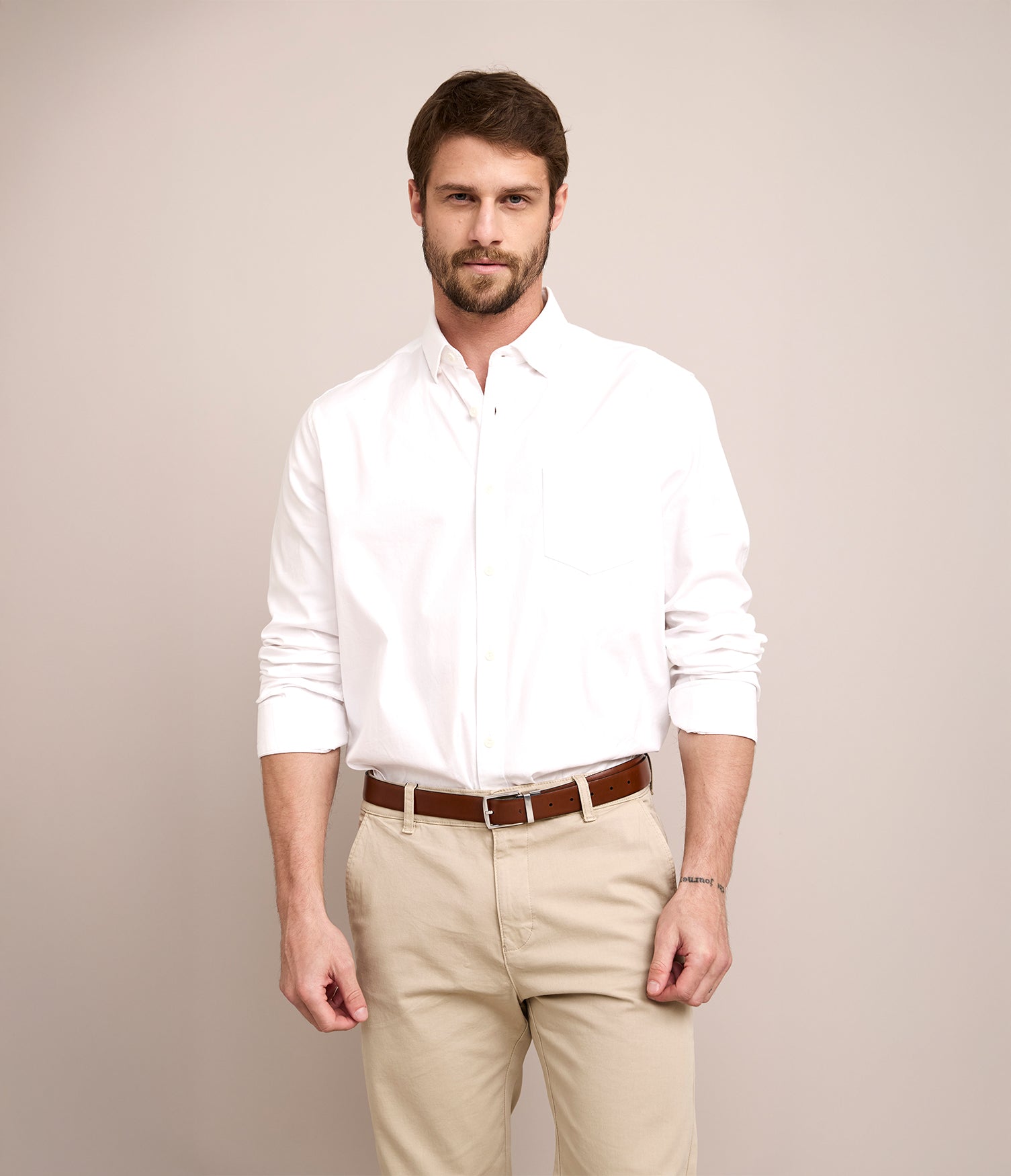Camisa Hombre Oxford Manga Larga Elio Blanco
