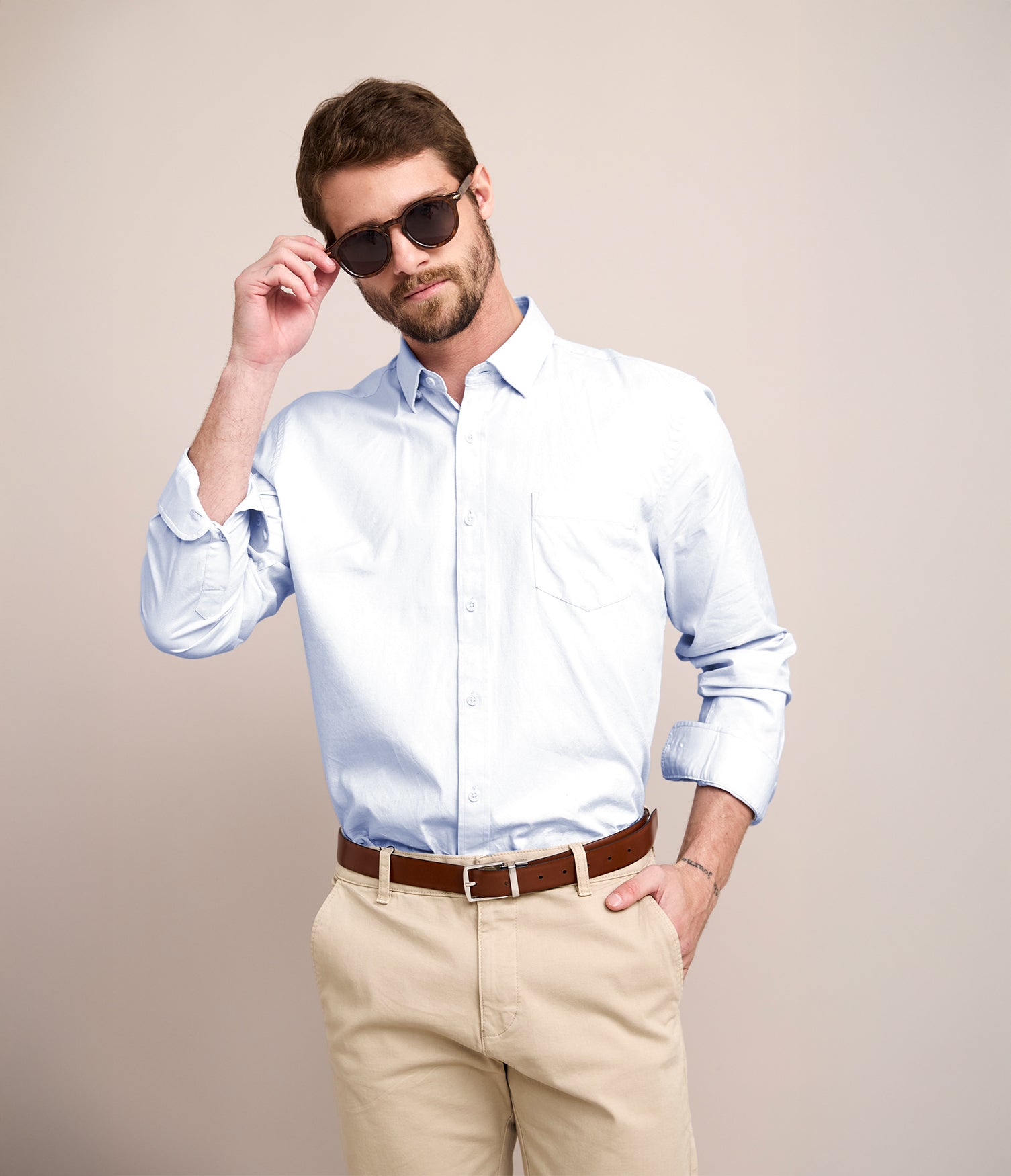 Camisa Hombre Oxford Manga Larga Elio Azul