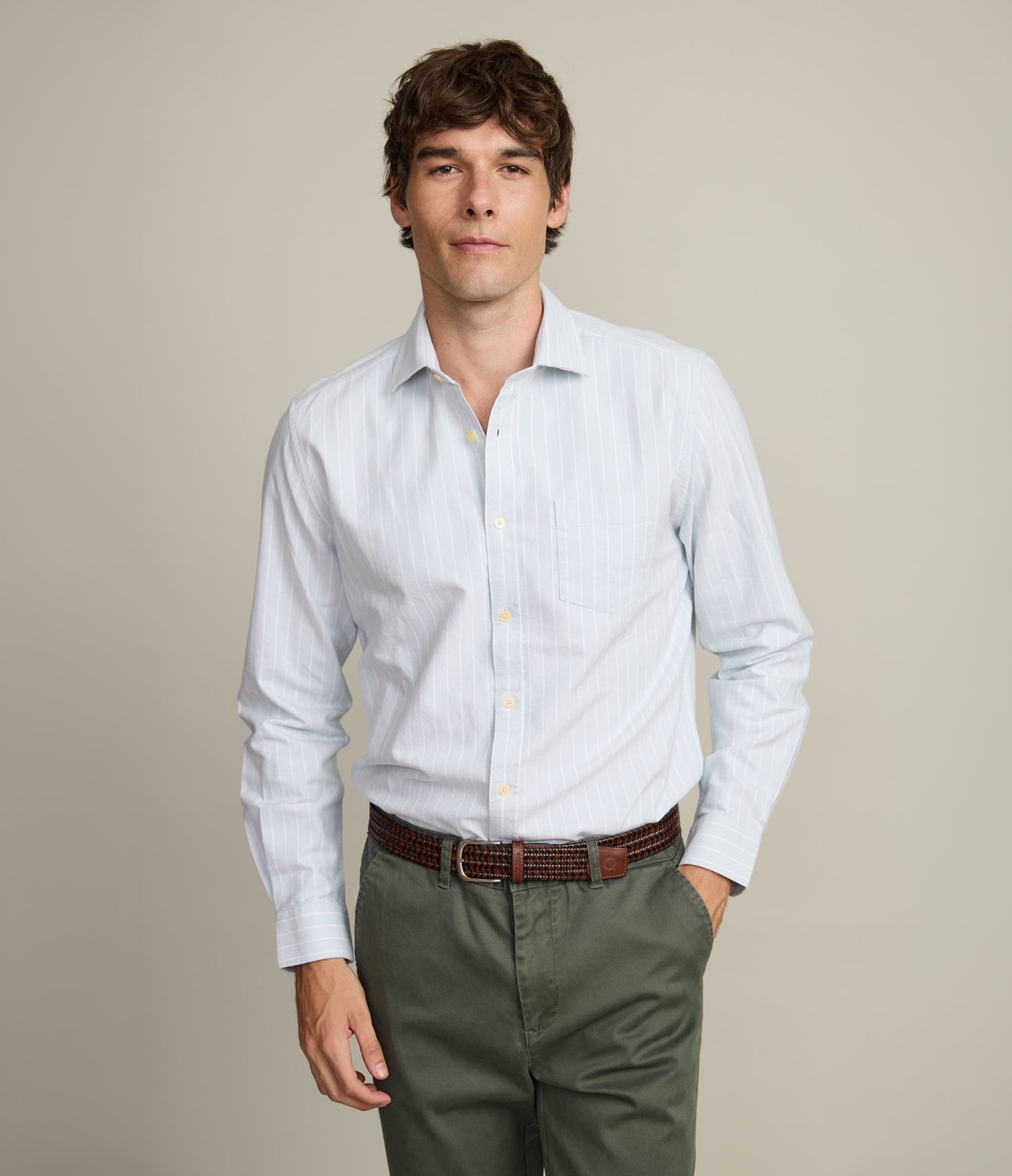 Camisa Hombre Oxford Manga Larga Ellies Rayada Verde