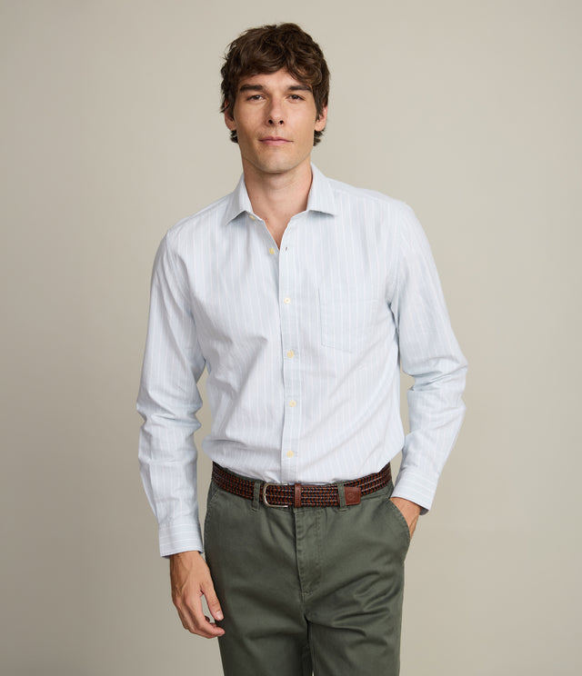 Camisa Hombre Oxford Manga Larga Ellies Rayada Verde