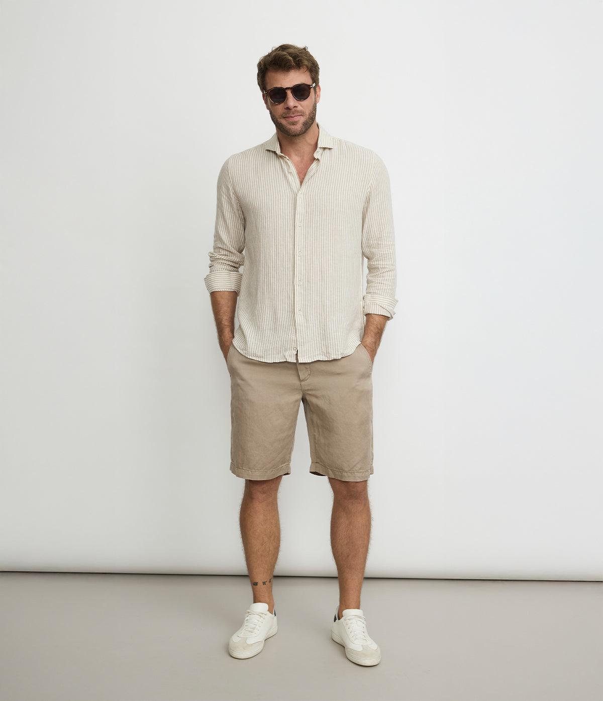 Camisa Hombre Lino Rayon Pitt Beige