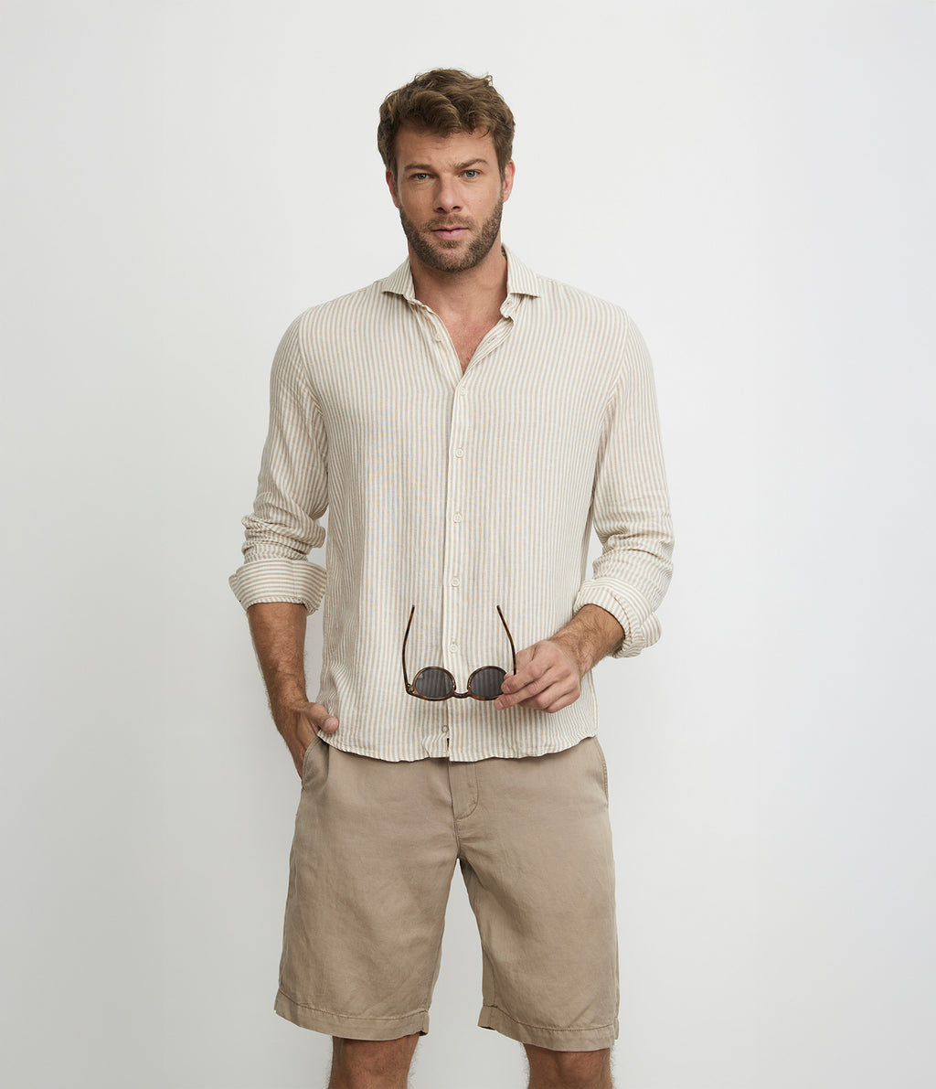 Camisa Hombre Lino Rayon Pitt Beige