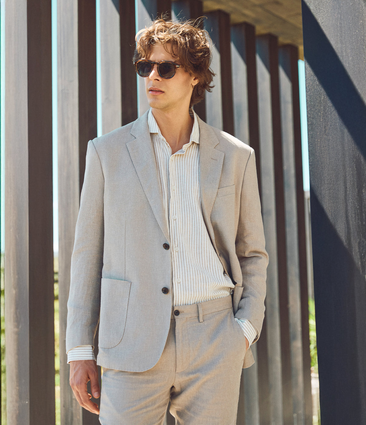Camisa Hombre Lino Rayon Pitt Beige