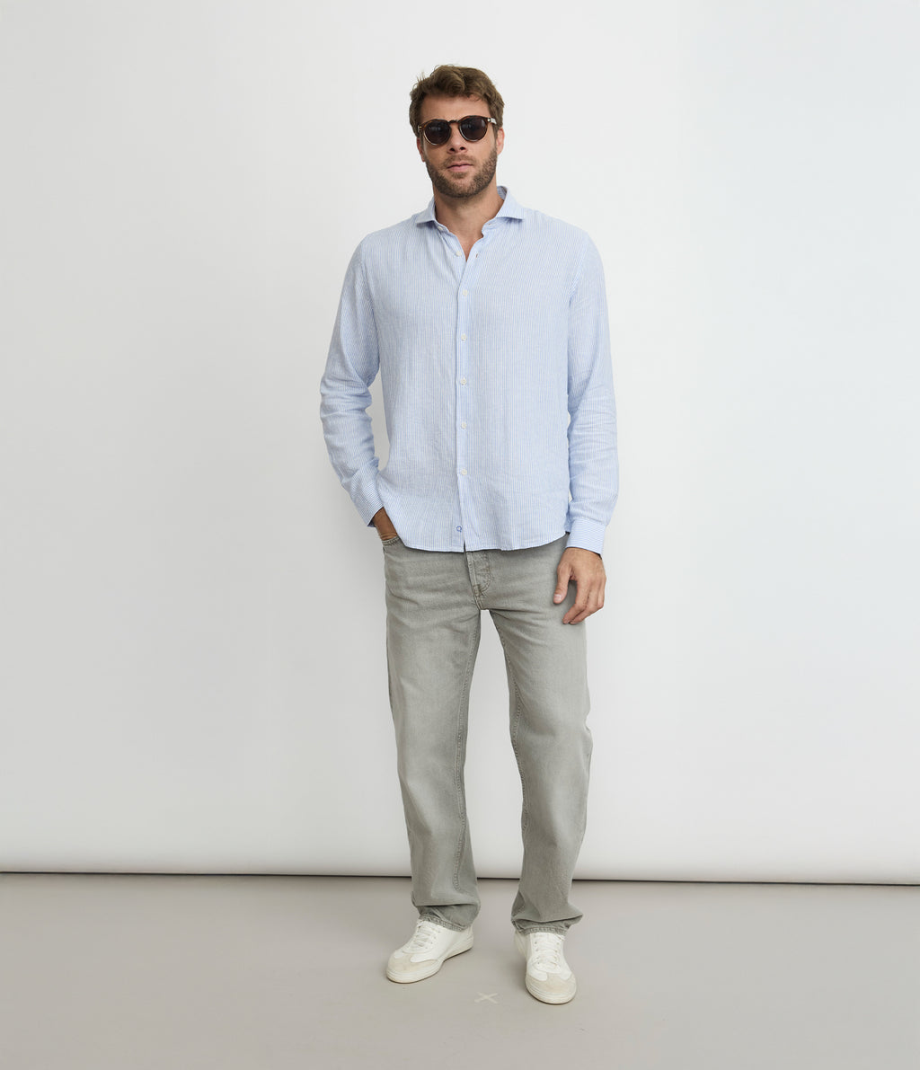 Camisa Hombre Lino Rayon Pitt Azul