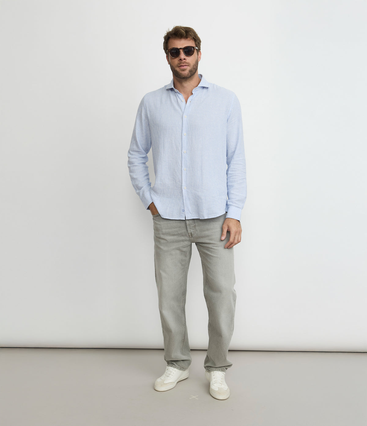 Camisa Hombre Lino Rayon Pitt Azul