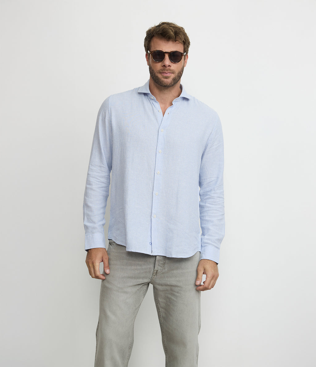 Camisa Hombre Lino Rayon Pitt Azul