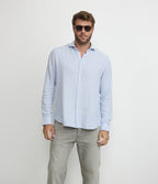 Camisa Hombre Lino Rayon Pitt Azul