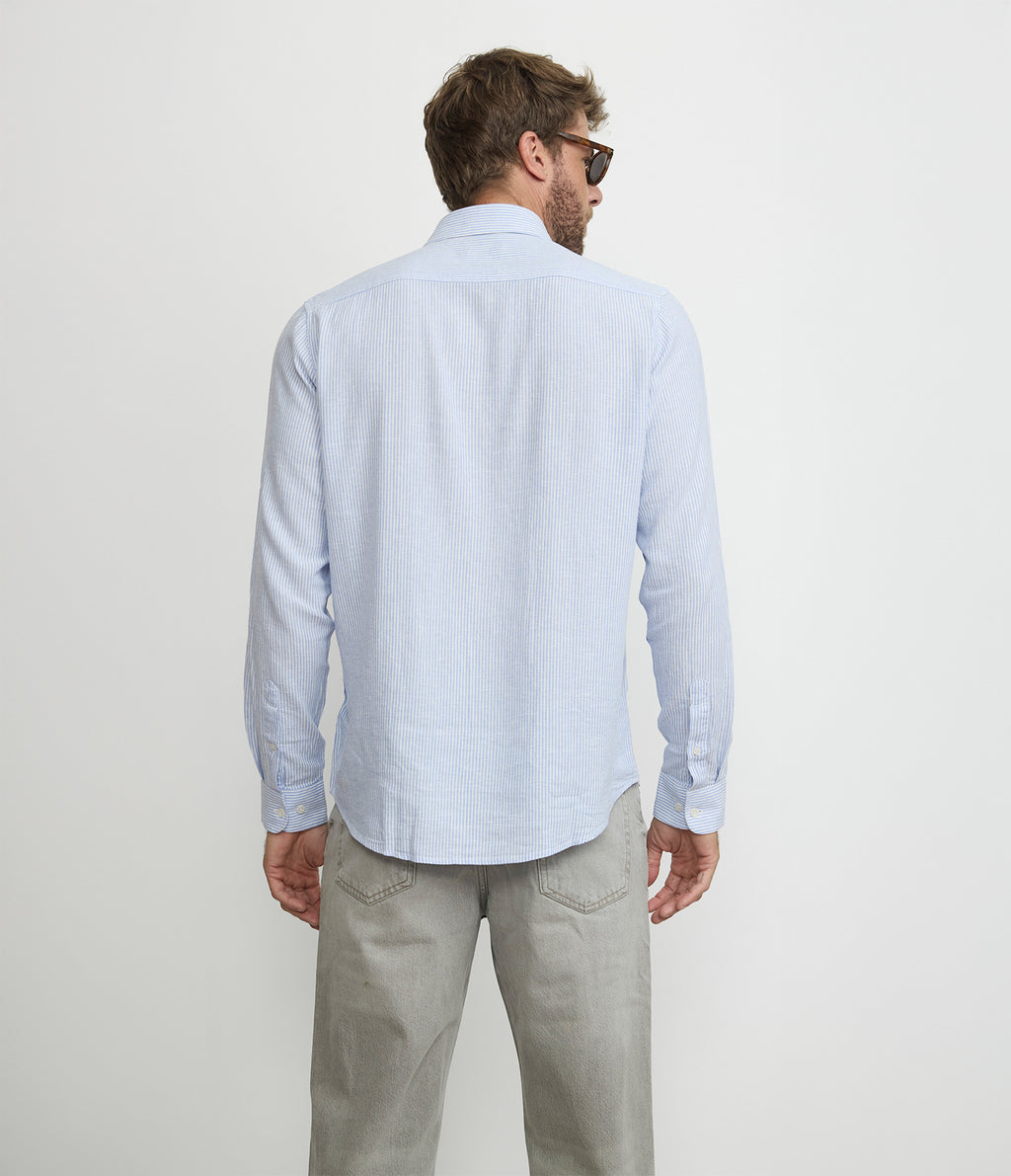 Camisa Hombre Lino Rayon Pitt Azul