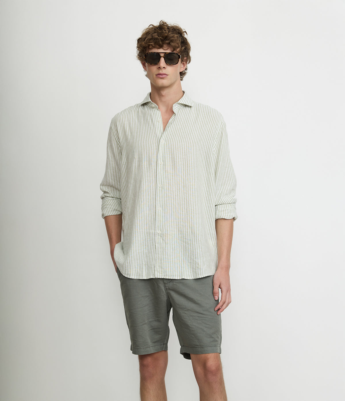 Camisa Hombre Lino Rayon Pitt Verde