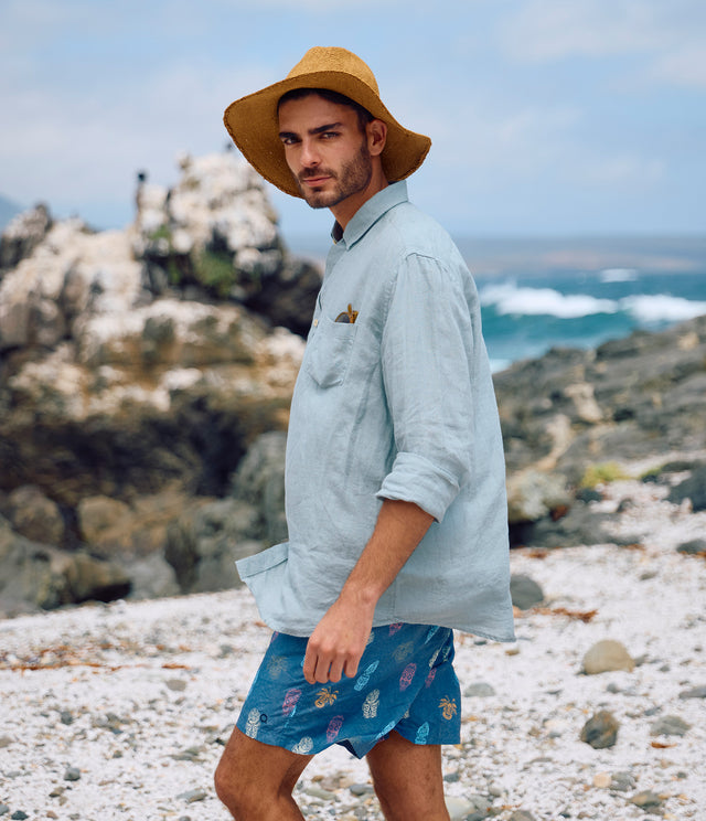 Camisa Hombre Lino Sicilia M/larga Verde Agua