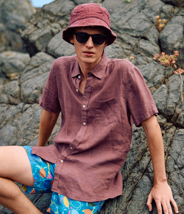 Camisa Hombre Lino Sintra M/Corta Burdeo