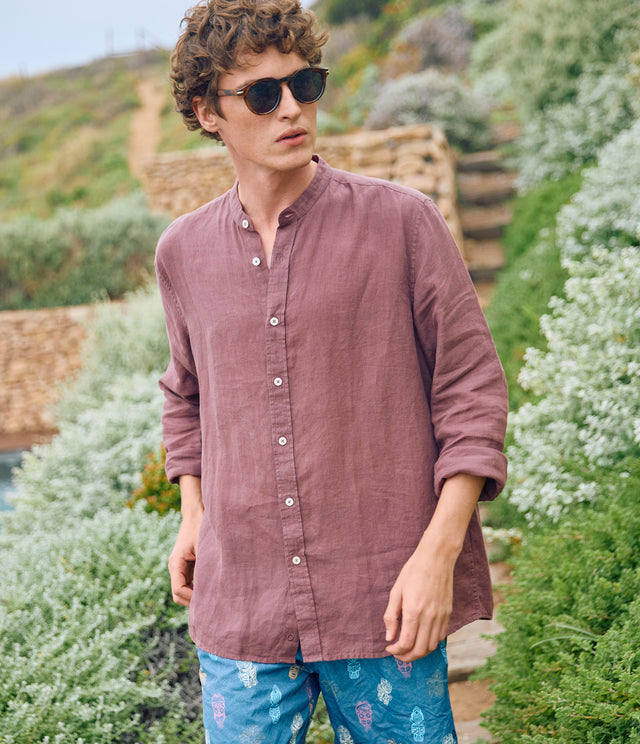 Camisa Hombre Lino Soria Burdeo