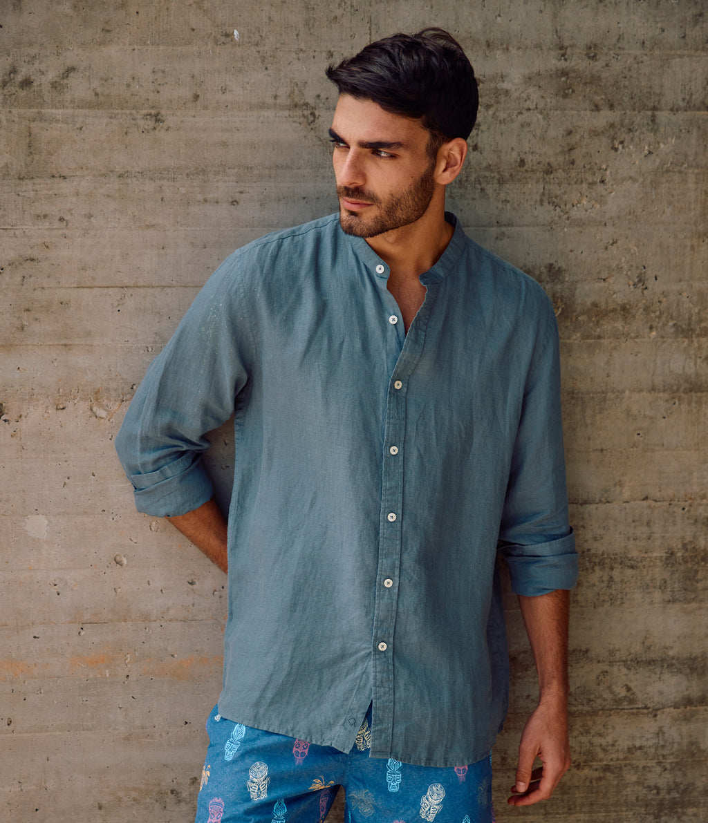 Camisa Hombre Lino Soria Verde Oscuro