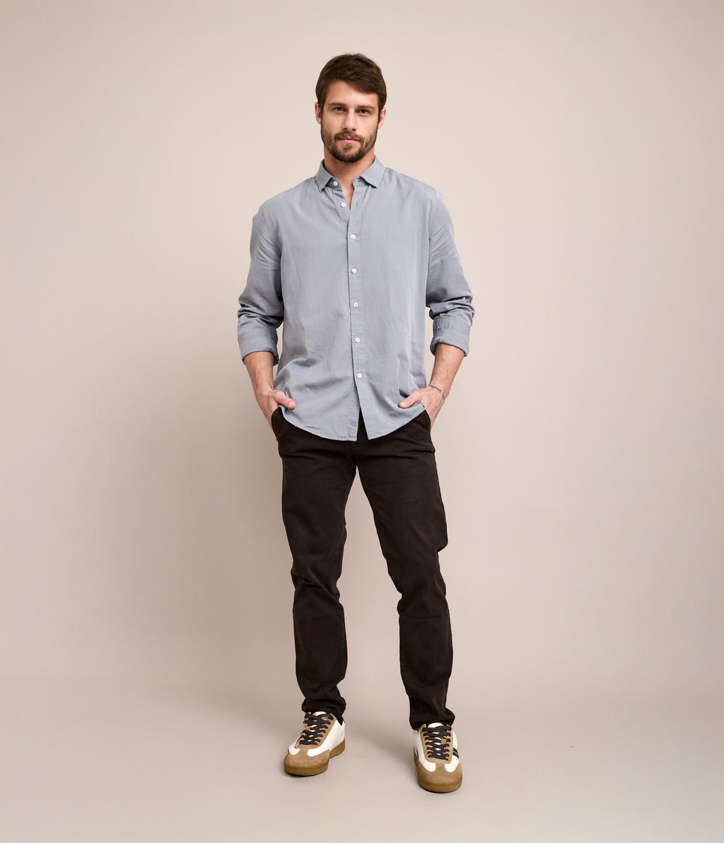 Camisa Hombre Tencell Manga Larga Celeste Leo